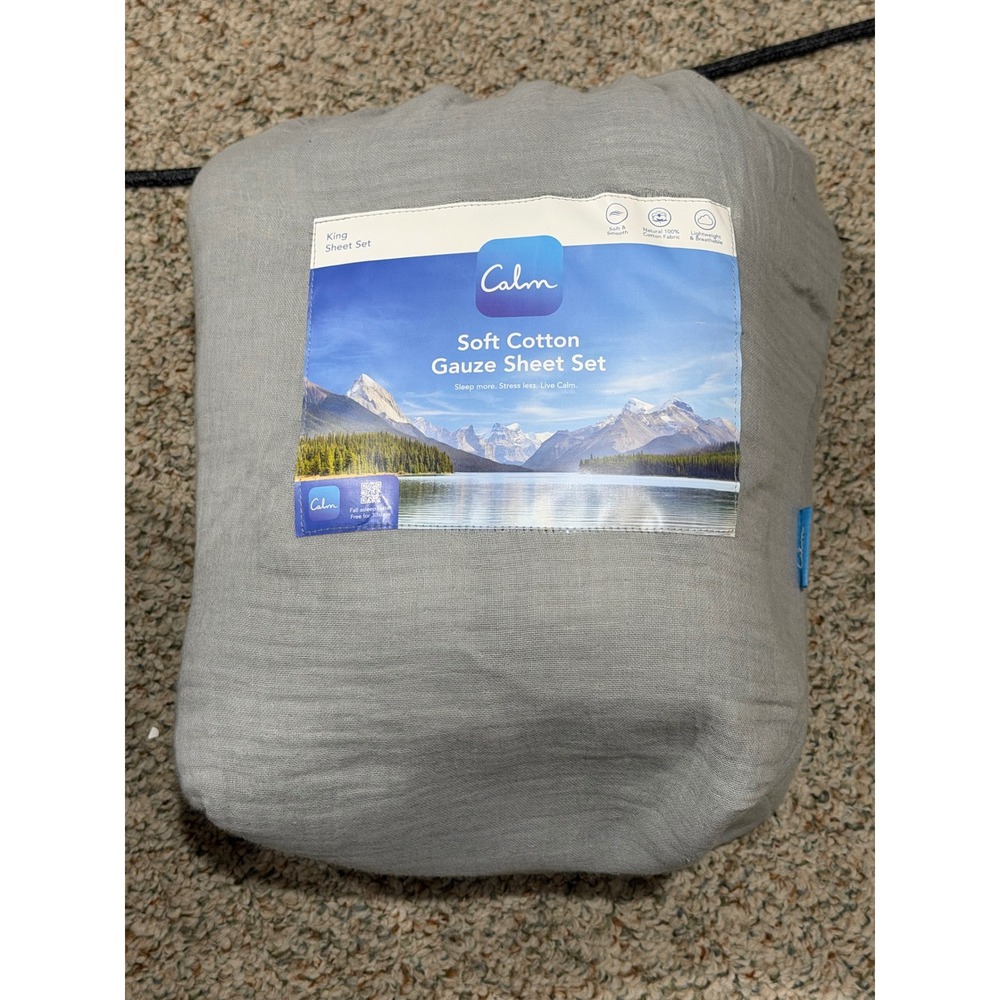 Calm Soft Cotton Gauze Sheet Set King Stone Grey 100% Cotton